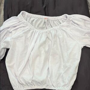 Sundry White Ruched Short Sleeve Blouse